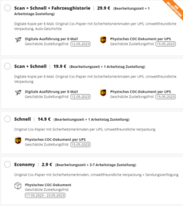 de multiple order | Zustellung einer Konformitätsbescheinigung | ❌Eurococ